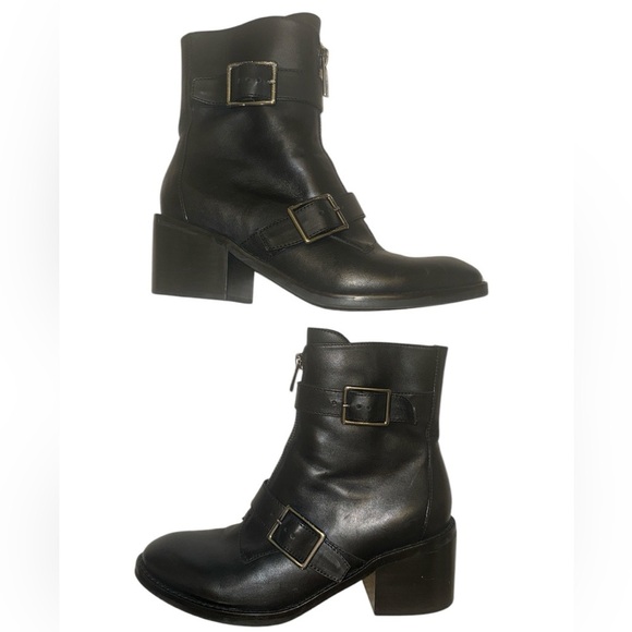 Donald J. Pliner Dusten Black Leather Boots with Buckles & Zipper Detail size 7 - Picture 3 of 10